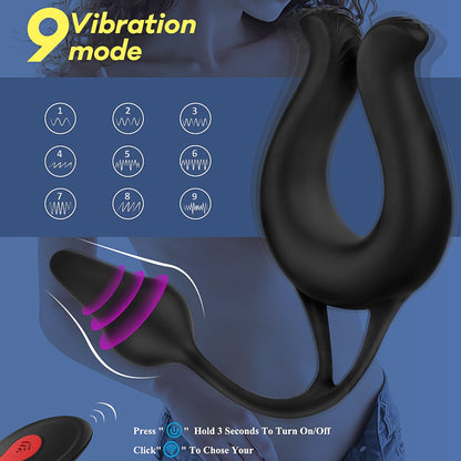 9 Modes Vibrating Cock Ring & Anal Plug Massager