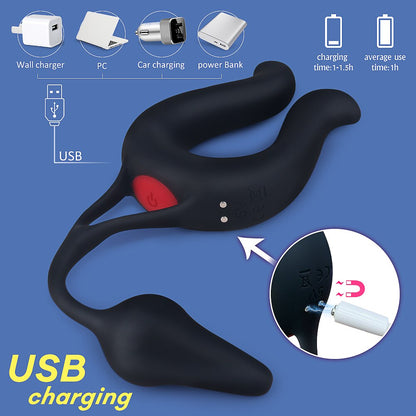 9 Modes Vibrating Cock Ring & Anal Plug Massager