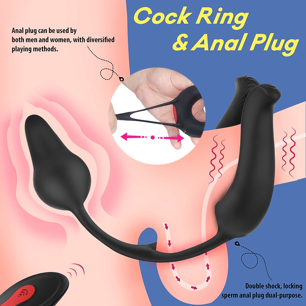 9 Modes Vibrating Cock Ring & Anal Plug Massager