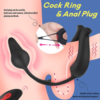 9 Modes Vibrating Cock Ring & Anal Plug Massager